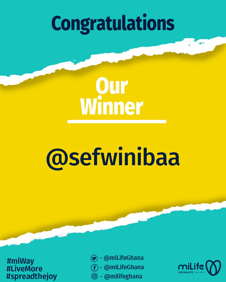 miLifeGhana's tweet photo. Congratulations๐๐๐ to @Sefwinibaa for winning!!!
And to those who participated don't be discouraged, there will be another GIVEAWAY SOON.
Follow us and turn on post notifications to get updated
#spreadthejoy
#miWay
#milifeinsurance
#CustomerServiceWeek https://t.co/BIVGFu8mdl