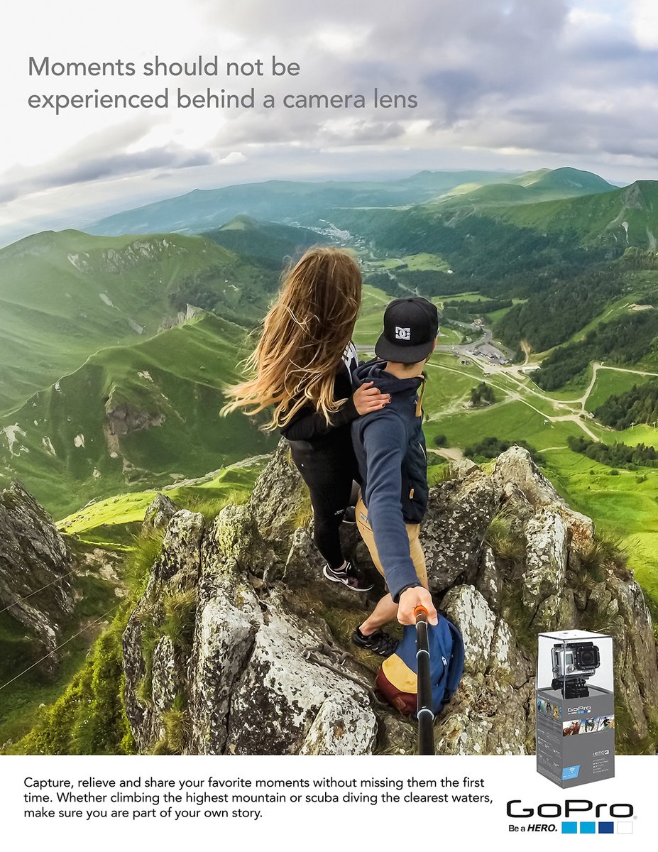 GoPro marketing taps into your adventurous spirit. Their marketing leads you to believe with their camera your life will become more adventurous, skydiving, snow skiing etc.. When in reality often times you just end up with a slow motion video walking your dog
