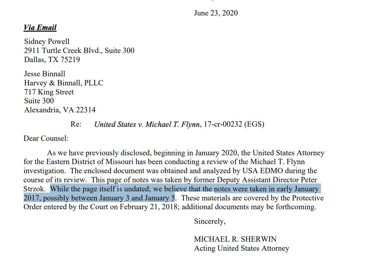 NEW: DOJ acknowledged today it "inadvertently" altered Peter Strzok's notes about a Jan. 5, 2017 Oval Office meeting re: Flynn.Still unexplained: DOJ didn't just err by attaching dates to the notes but by dating them incorrectly. It's the 3rd time DOJ/Flynn mislabeled them.