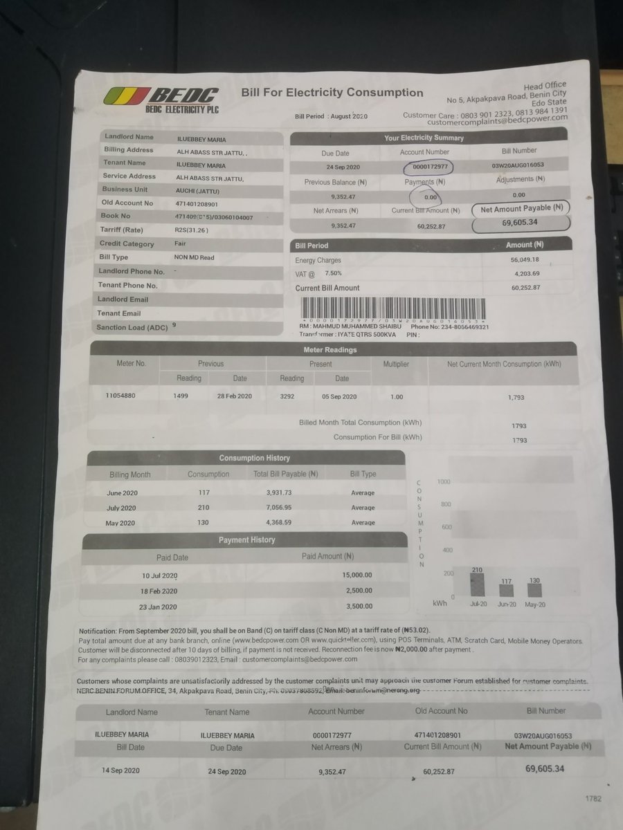 Engr Redox (@engrredox) on Twitter photo <a href="/NERCNG/">NERC Nigeria</a>, good evening sir/ma. Trust you are all doing great.
Please tell @BEDCpower to give me a prepaid meter and STOP this nonsense they are doing to me. Imagine the bills they sent to me recently, compare it to the previous ones <a href="/NERCNG/">NERC Nigeria</a>, good evening sir/ma. Trust you are all doing great.
Please tell @BEDCpower to give me a prepaid meter and STOP this nonsense they are doing to me. Imagine the bills they sent to me recently, compare it to the previous ones