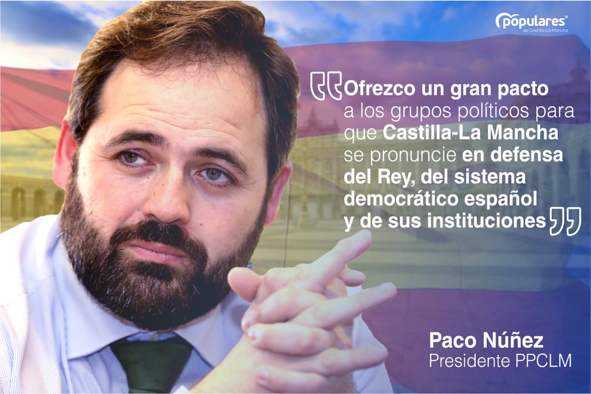 🗣 <a href="/paconunez_/">Paco Núñez</a>: "Ofrezco un gran pacto a los grupos políticos para que Castilla-La Mancha se pronuncie en defensa del Rey, del sistema democrático español y de sus instituciones".

#DebateCLM20