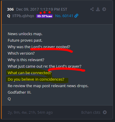 Now what happens if we go back at 1904 and subtract those last two timestamps from one another? Looks a bit like this. 8:24:57 - 8:21:51= 3mins06secDrop 306? There& #39;s those 1& #39;s again. Why is the Lords Prayer underlined? I& #39;ll show you.