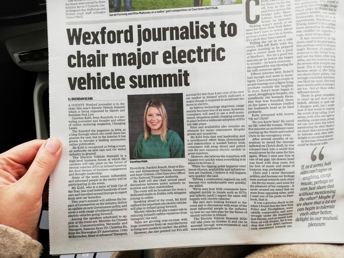 changinglanesIE's tweet photo. Thanks to #Enniscorthy Guardian @EnniscGuardian for more coverage of Changing Lanes and the Electric Vehicle Summit ✨😀
#evsummit2020 @TechSummits https://t.co/qRFpd8sR8i