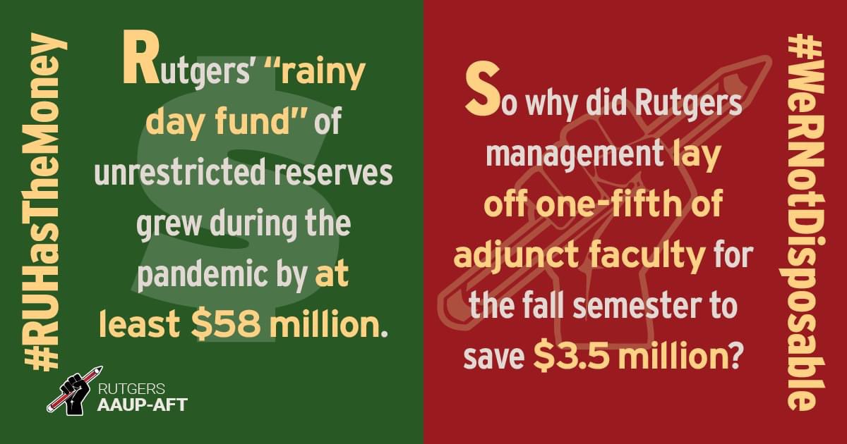 ProfTWolf's tweet photo. Hey @RutgersU: This cruel policy is maximum pain for minimum gain. It is shameful. Solidarity with Rutgers adjuncts! #PeopleCenteredApproach #LeadershipFail. @ruaaup_ptl @ruaaup @union1766 @henrybear1708 @AFTNJ @CNJSCL @AFTunion @RUGradsUnited https://t.co/TLTq1c5vVp