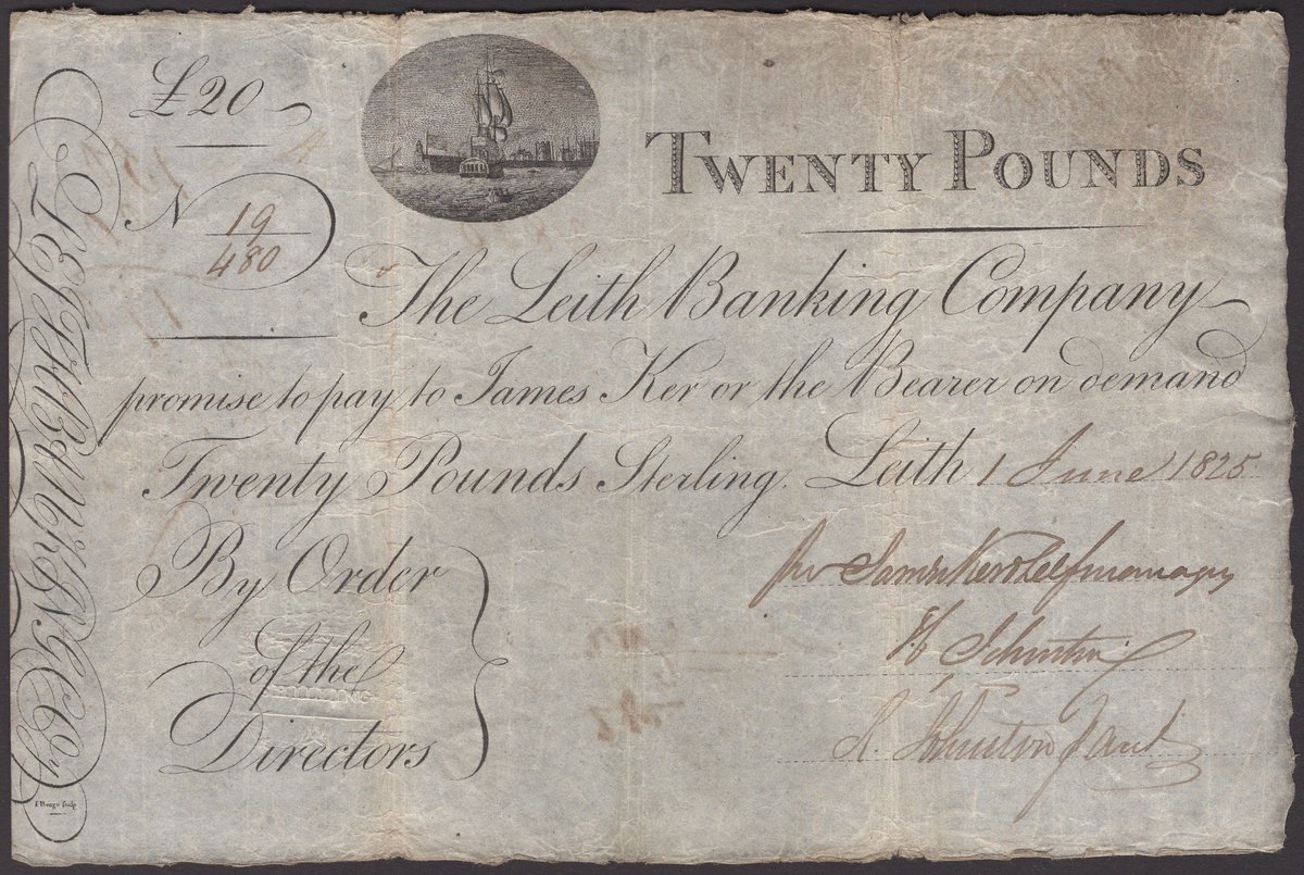 Today's auction house artefact is this Leith Banking Company £20 note from 1825, issued to the payee James Ker