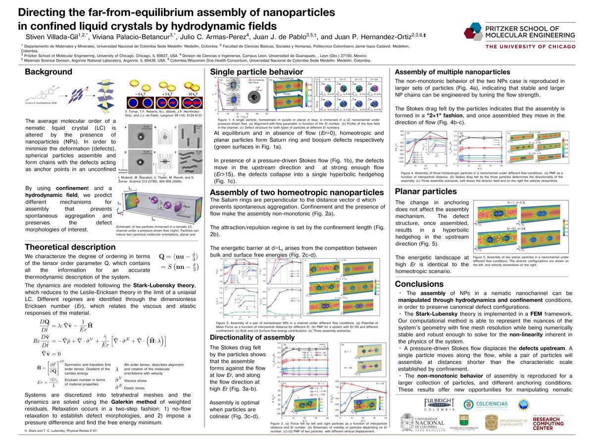 vpalaciob's tweet photo. Excited to participate in my first virtual poster session today! Here is my #MolEngPoster2020 #RSCPoster exploring how to direct the assembly of nanoparticles when immersed in a nematic channel and under a pressure-driven flow. I'll break it down below 🧵👇. https://t.co/E5d8ajSB15