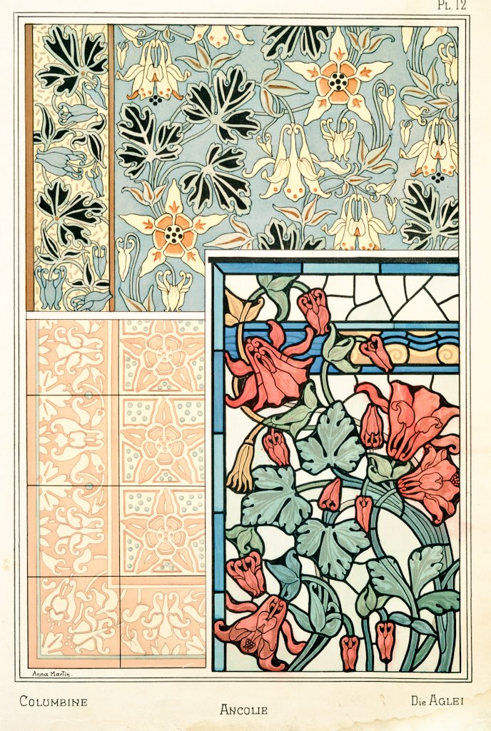 4/ Art Nouveau flower and plant designs from 1896."Columbine". Image 1 and 2 by M.P. Verneuil. Image 3 by Anna Martin.