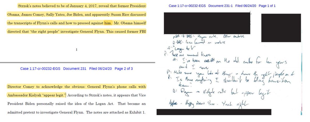 "One thing that I have done is to be pretty scrupulous about not wading into investigation decisions or prosecution decisions, or decisions not to prosecute...& I don't know why it would stop now"[3 weeks later]Obama: Get the "right people" to get FlynnBiden: "Logan Act"