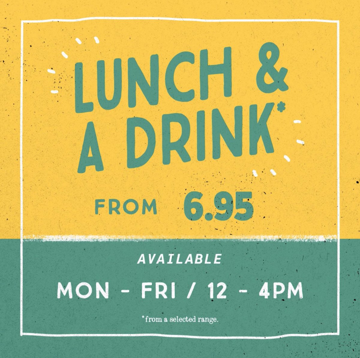 !EXCITING NEWS!

🍕Join us tomorrow for our brand new lunch &amp; a drink deal from £6.95🍕
Don’t miss out, get yourselves down to us between 12-4pm to receive this fantastic offer😍
#Comegetsome #LunchTime #greatoffer