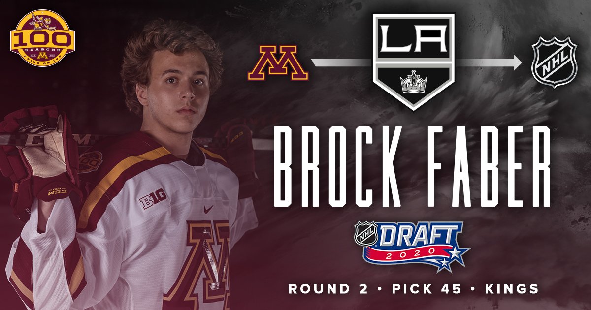 〽️ ➡️ 👑

Brock Faber has been selected by the <a href="/LAKings/">LA Kings</a> in the 2020 NHL Entry Draft. 

#Gophers x #PrideOnIce