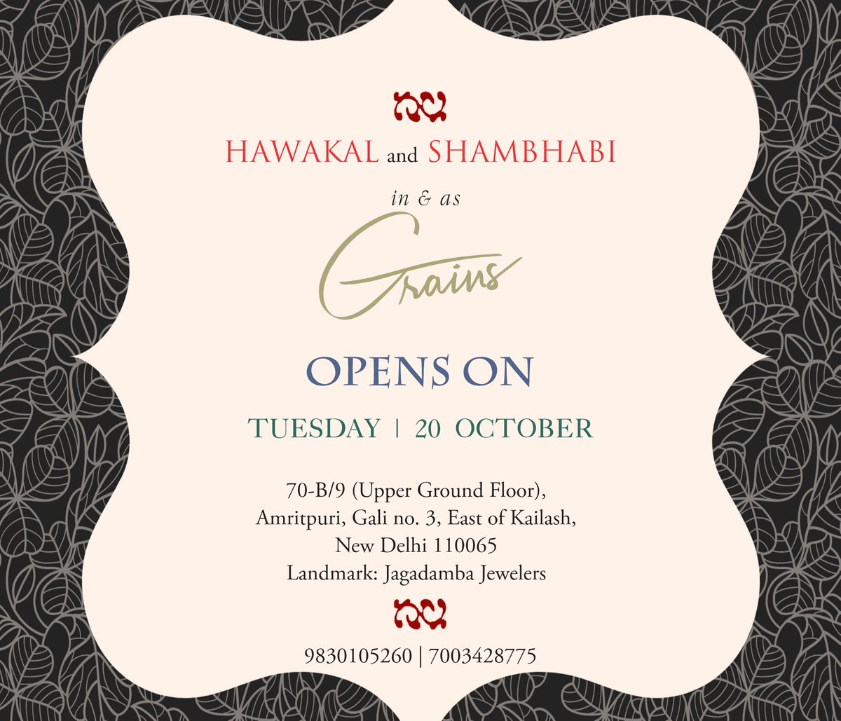Hawakal Publishers Private Limited (@hawakalp) on Twitter photo In & as GRAINS!
Opens on October 20 in New Delhi.
<a href="/kiriti_kiriti/">Kiriti Sengupta</a> <a href="/EljEthos/">Ethos Literary Journal (ELJ)</a> <a href="/BitanCh26311473/">Bitan Chakraborty</a> In & as GRAINS!
Opens on October 20 in New Delhi.
<a href="/kiriti_kiriti/">Kiriti Sengupta</a> <a href="/EljEthos/">Ethos Literary Journal (ELJ)</a> <a href="/BitanCh26311473/">Bitan Chakraborty</a>