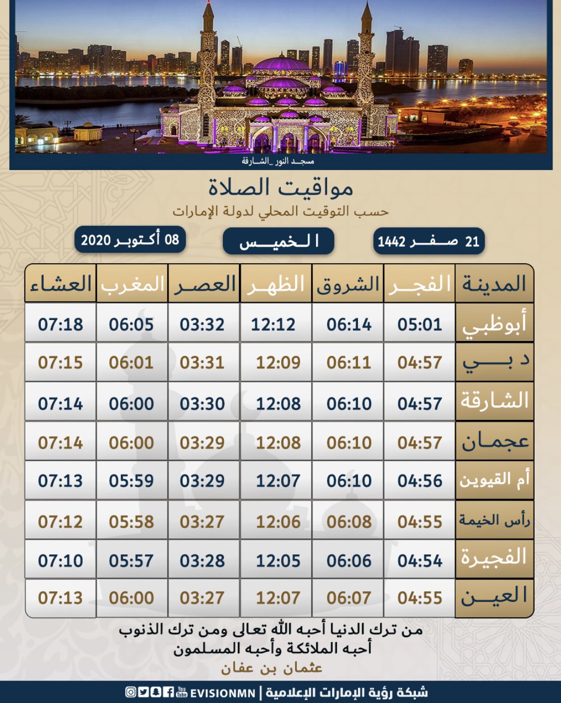 Ù…ÙˆØ§Ù‚ÙŠØª Ø§Ù„ØµÙ„Ø§Ø© ÙÙŠ Ø¹Ø¬Ù…Ø§Ù† Ø§Ù„ÙŠÙˆÙ…