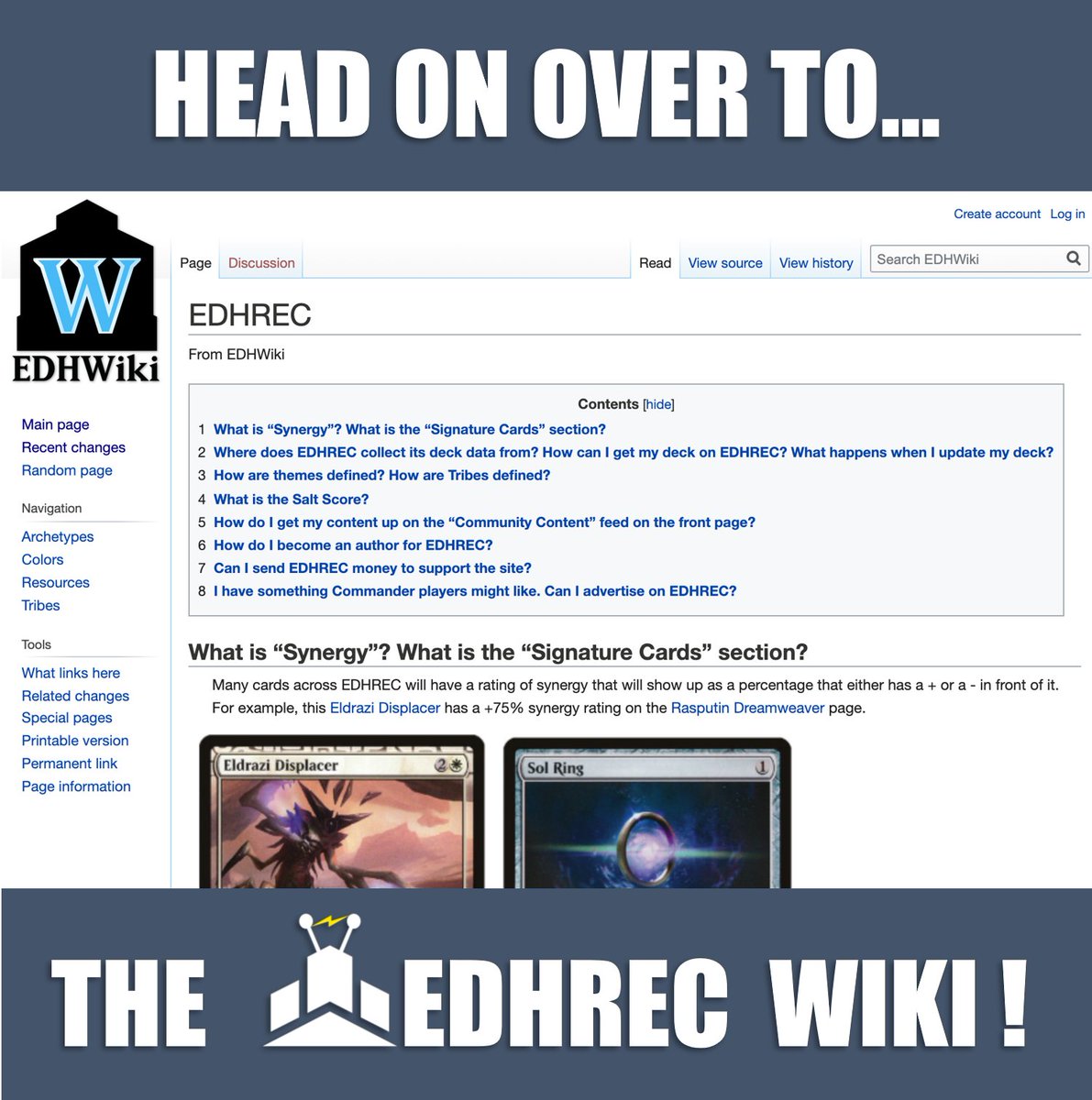 edhrec's tweet image. This has been in the pipeline for a while, and it&apos;s finally time to announce our official EDHREC wiki!

This is a new tool that acts as a guide and resource to any EDH question you may have, whether its about products, archetypes, deckbuilding, or more!

wiki.edhrec.com/wiki/Main_Page