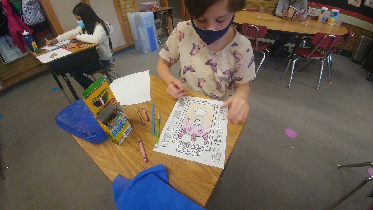 mrshedquist44's tweet photo. I love teaching art so our dual modality teachers get time to meet with their distance learners! #texturemonsters #graniteschools #AcademyParkElem https://t.co/D2nDNWNOik