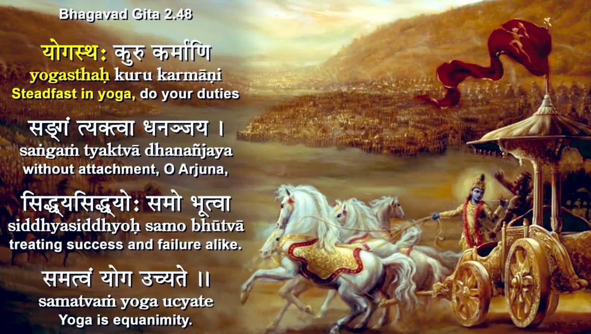 shwetasinghkirt's tweet photo. Bhagvad Gita Chapter 2, Verse 48
Krishna Says - “Steadfast in Yoga, do your duties, without attachment, O Arjuna, treating success and failure alike. Yoga is equanimity” 🙏 https://t.co/PYPMu3BP7W