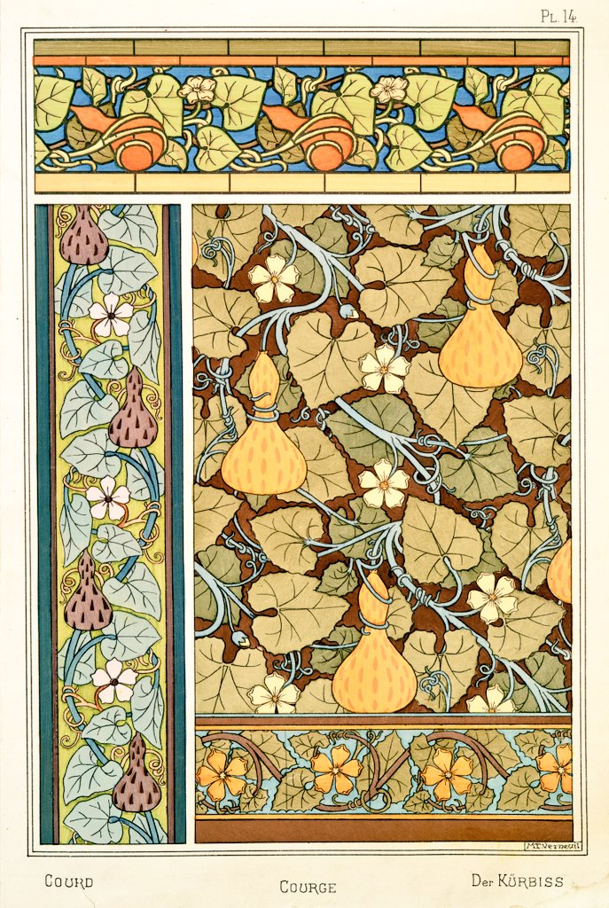 5/ Art Nouveau flower and plant designs from 1896."Gourd". Image 1 and 2 by M.P. Verneuil. Image 3 by C.G. Schlumberger.