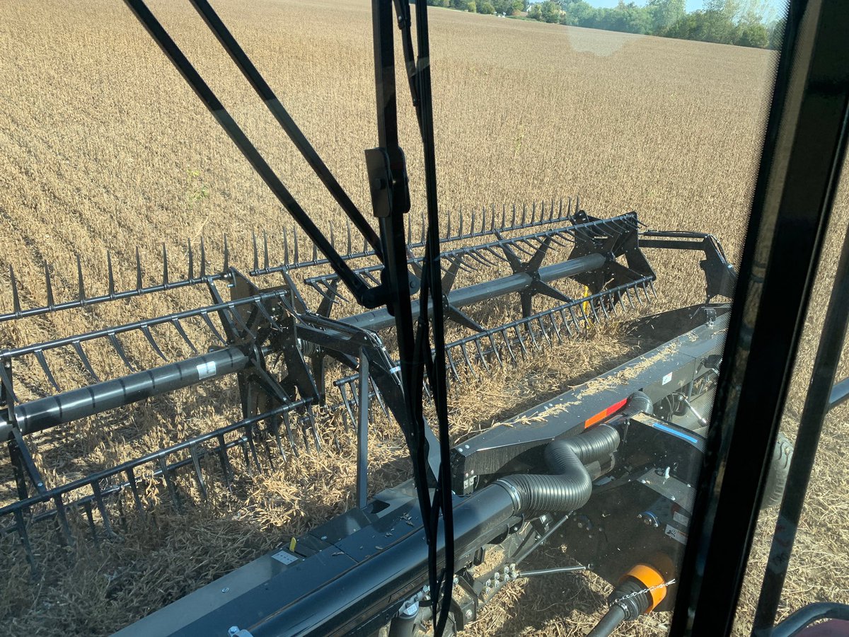 OhioStatePA's tweet photo. Taking advantage of the beautiful day to harvest an #eFields wing downforce trial. Thanks to our industry partners on this trial! @Case_IH, @Trimble_Ag, @Geringhoff, @ebytrailers, @PrecisionPlant, @UnverferthMfg, and @BecksHybrids #LeanOnYourLandGrant #DataIntel #precisionag https://t.co/bX6mxgdy5n
