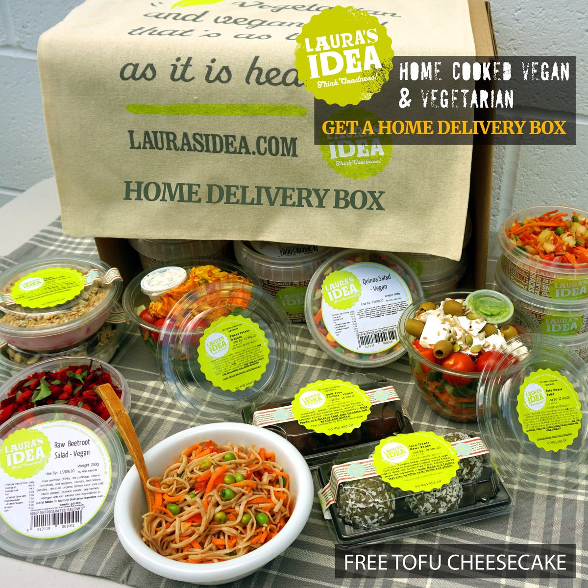 HOME DELIVERIES IN LONDON
Enjoy a delicious Tofu Cheesecake absolutely FREE with your first HOME DELIVERY BOX from #Laurasidea !
Choose from our fabulous range of #VEGAN &amp; #VEGETARIAN savoury &amp; sweet dishes

bit.ly/32UOrAA

#plantbased #veganfood #healthyfood #laurasidea