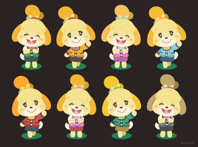 isabelle (animal crossing) smile 1girl simple background blush stickers skirt open mouth topknot  illustration images