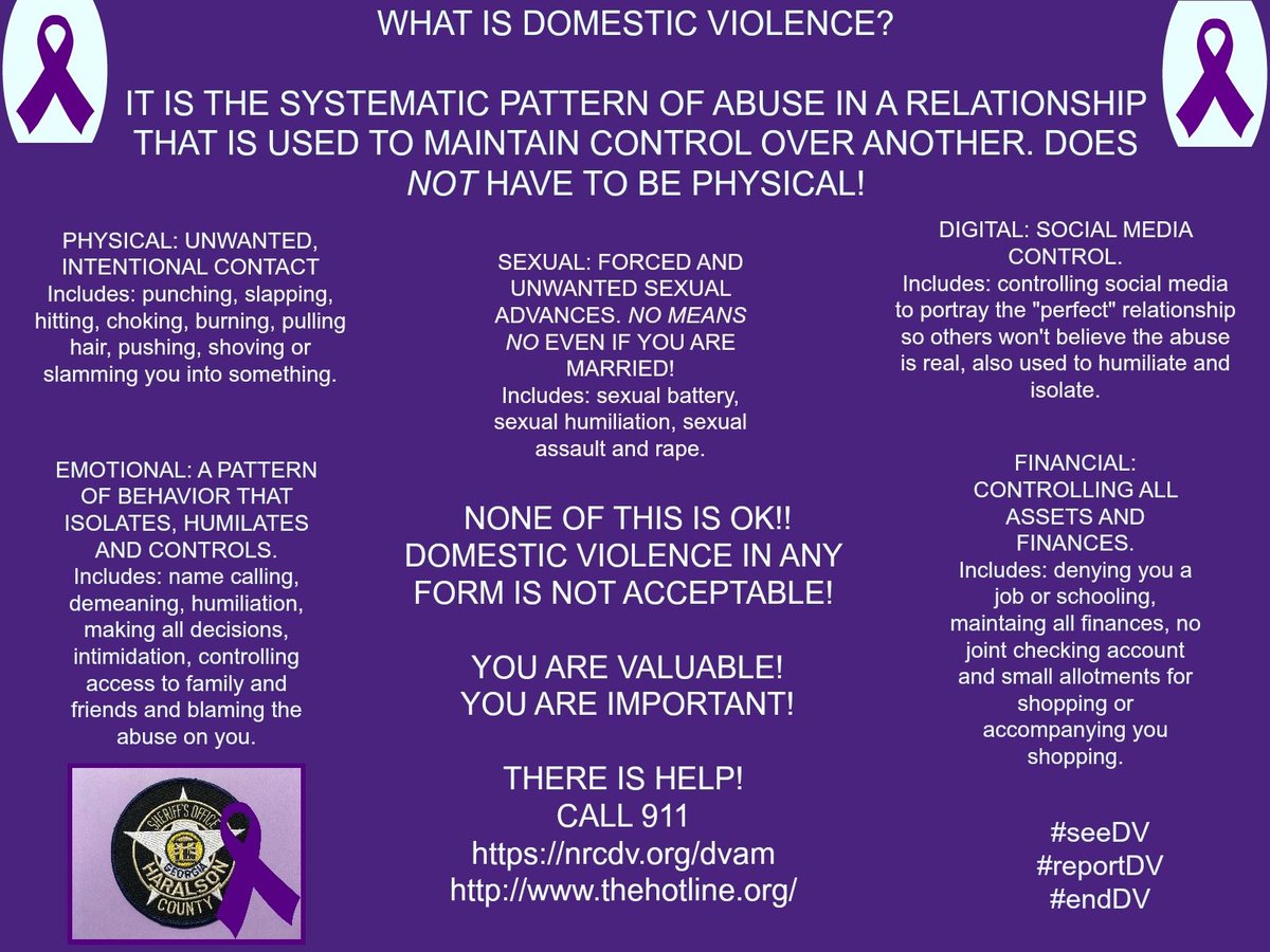 HaralsonSheriff's tweet photo. October is National #DomesticViolenceAwarenessMonth and for those caught in #DomesticViolence situations, it is #NotOk!! There is help and there is hope! Call 911 or the National hotline at 800-799-SAFE (7233).
#SeeDV #ReportDV #EndDV https://t.co/TqQmDalY8E