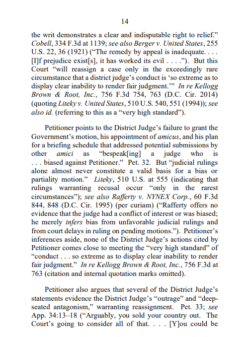 Gotta note here that the DC Circuit specifically considered the argument that reading amicus briefs and appointing Judge Gleeson and being a party was recusable, and rejected them.