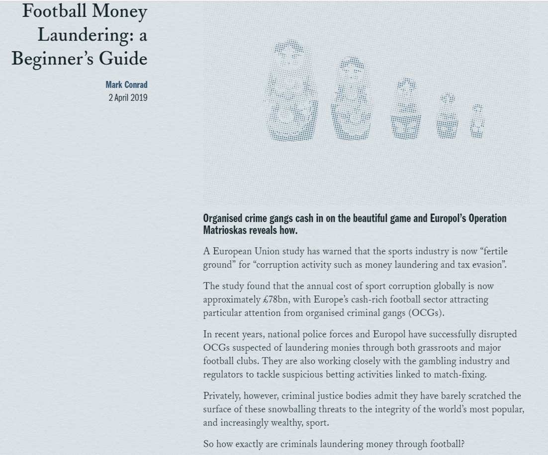  #Moneylaundering in & unregulated  #gambling in  #football  #Drugs and  #criminalcartels in  #boxing Checks & Balances seem to be eroding...Globalisation has opened sport up to Transnational Organised Crime Social Media & TV Legitimises questionable characters!