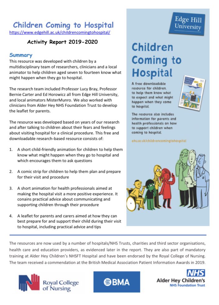 🌟 Great to see our short annual #childrencomingtohospital activity report on our website. @CarterBernie @EHorowicz @KathEvans2 @EHU_Research edgehill.ac.uk/childrencoming…