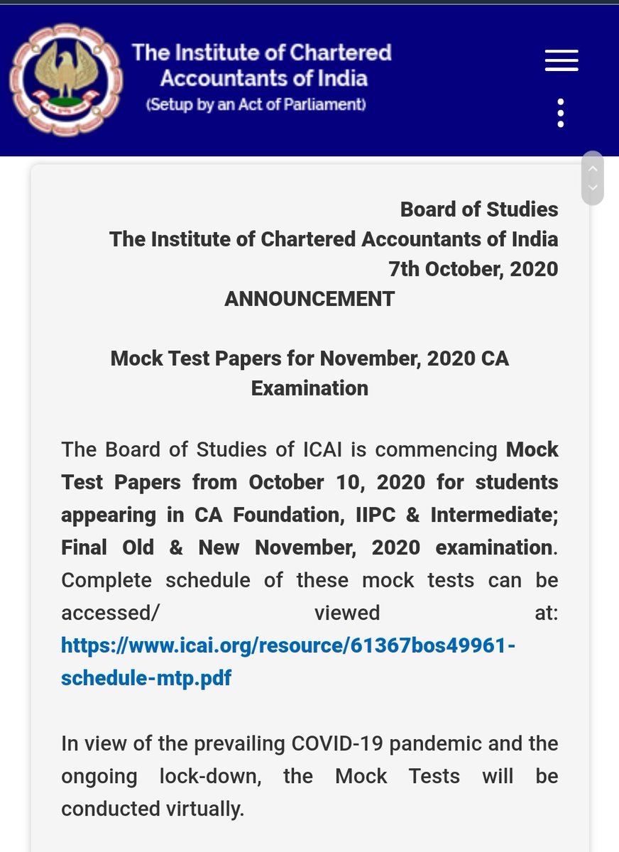 Ca Rohit Kapoor Pa Twitter Mock Test Schedule Announced In View Of Pandemic Mock Tests Will Be Conducted Virtually Detailed Announcement Here Https T Co Zdy6hithjj Icaiexams Caexams Icai Icaiexam Https T Co Fxdbjpphy6
