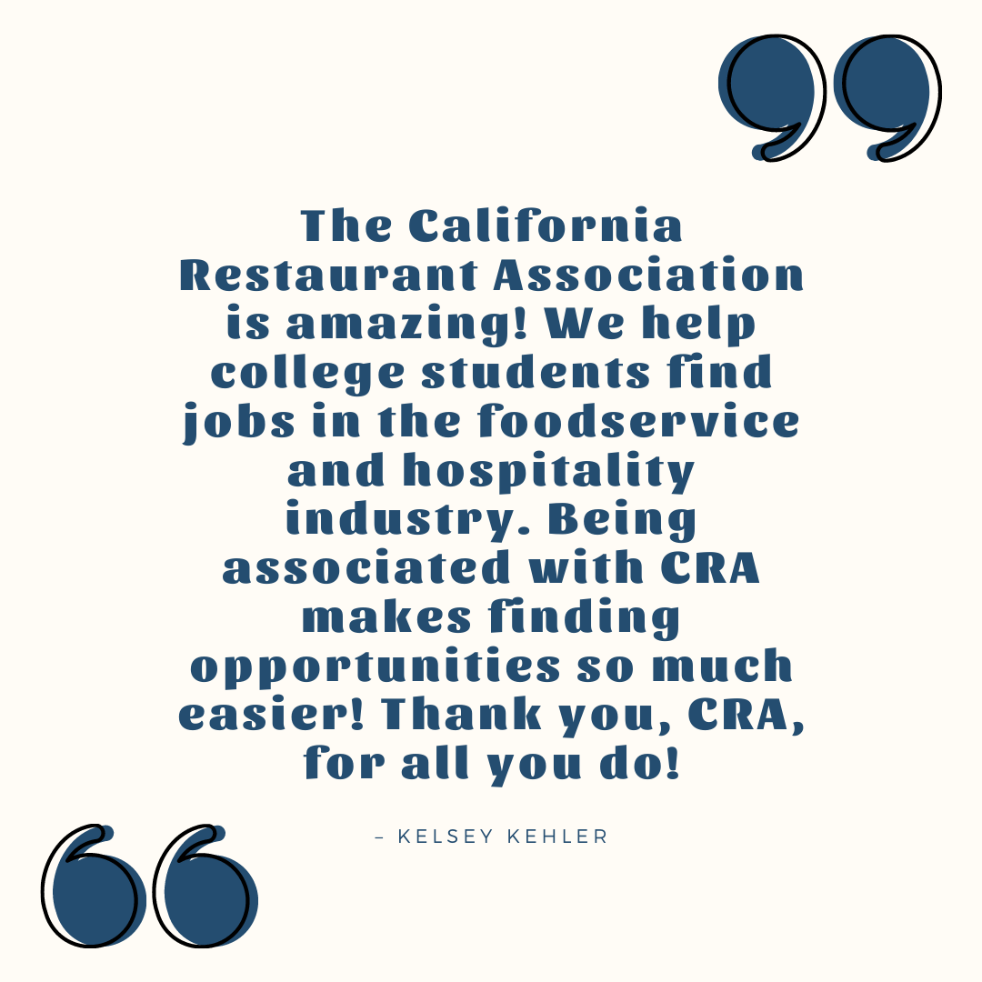 CalRestaurants's tweet photo. Kelsey Kehler comments on CRA's ability to connect job seekers with restaurant employers and exclusive job listings. #TeamCRA https://t.co/faQjM6n1Kb