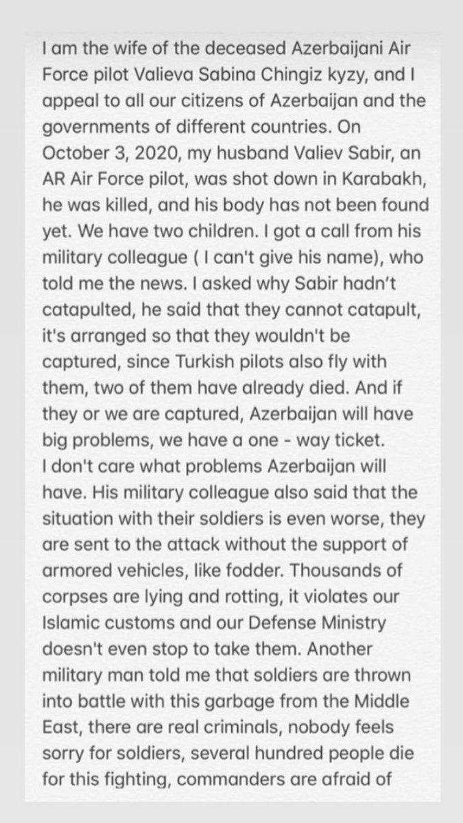AniHakkkk's tweet photo. #DontBelieveArmenia ? Then you must believe an #Azerbaijani citizen, a wife of a fallen soldier who expressed current happenings in an open letter. #StopAzerbaijaniAggression #StopAliyev https://t.co/UzuNYrA23V