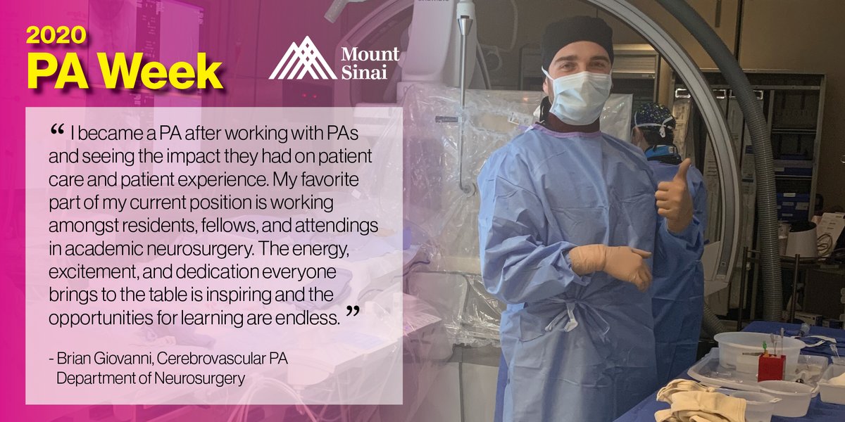 Mount Sinai Neurosurgery (@mountsinaineuro) on Twitter photo #PAWEEK SPOTLIGHT🌟👨⚕️Brian Giovanni is a <a href="/MountSinaiCVC/">Mount Sinai Cerebrovascular</a> PA, working closely with <a href="/johannatfifi/">Johanna T. Fifi, MD</a> on #stroke calls, improving the proficiency of diagnostic angiograms, and just being an overall amazing member of our team. Thanks for all your hard work, Brian! <a href="/AAPAorg/">American Academy of Physician Associates</a> <a href="/MountSinaiNYC/">Mount Sinai Health System</a> #PAWEEK SPOTLIGHT🌟👨⚕️Brian Giovanni is a <a href="/MountSinaiCVC/">Mount Sinai Cerebrovascular</a> PA, working closely with <a href="/johannatfifi/">Johanna T. Fifi, MD</a> on #stroke calls, improving the proficiency of diagnostic angiograms, and just being an overall amazing member of our team. Thanks for all your hard work, Brian! <a href="/AAPAorg/">American Academy of Physician Associates</a> <a href="/MountSinaiNYC/">Mount Sinai Health System</a>