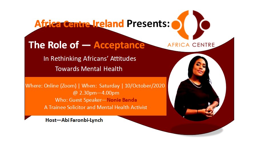 JabbiGroup's tweet photo. Africa Centre Ireland is inviting you to a scheduled Zoom meeting as an activity on World Mental Health Day.

Time: Oct 10, 2020 02:30 PM Ireland (GMT+1)

Join Zoom Meeting
https://t.co/1WtJvJPVAh

Meeting ID: 821 351 5097
Passcode: kpWGz7 https://t.co/42628rrRa5