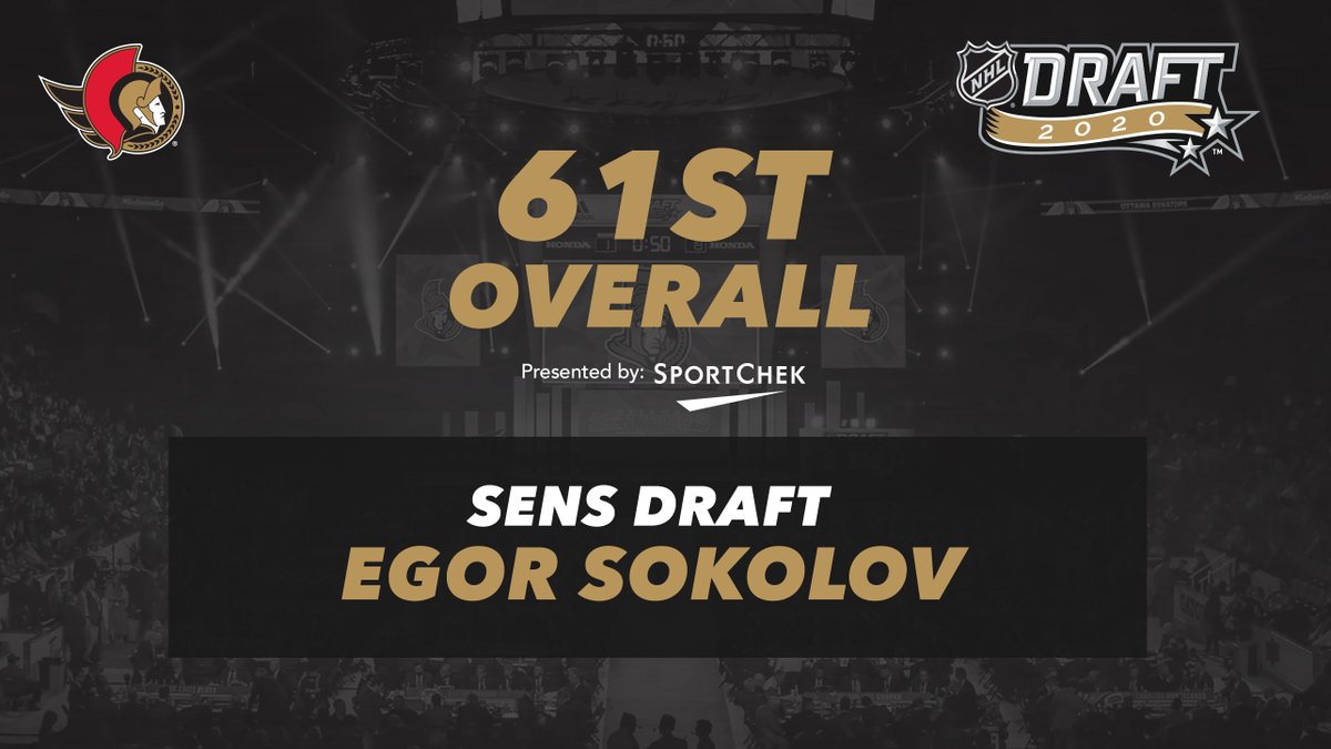 With the 61st pick in the 2020 #NHLDraft, the #Sens select Egor Sokolov from the Cape Breton Screaming Eagles of the QMJHL.