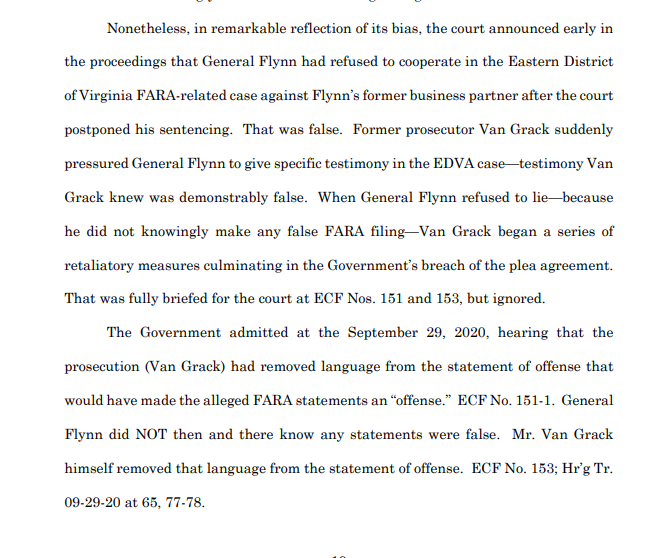 Powell then very vaguely references Judge Flynn "scraping the bottle of the barrel" by pursuing further prosecution.But it looks like what she is actually referencing is that Flynn promised to testify against his business partner, then didn't, and Judge Sullivan noticed.