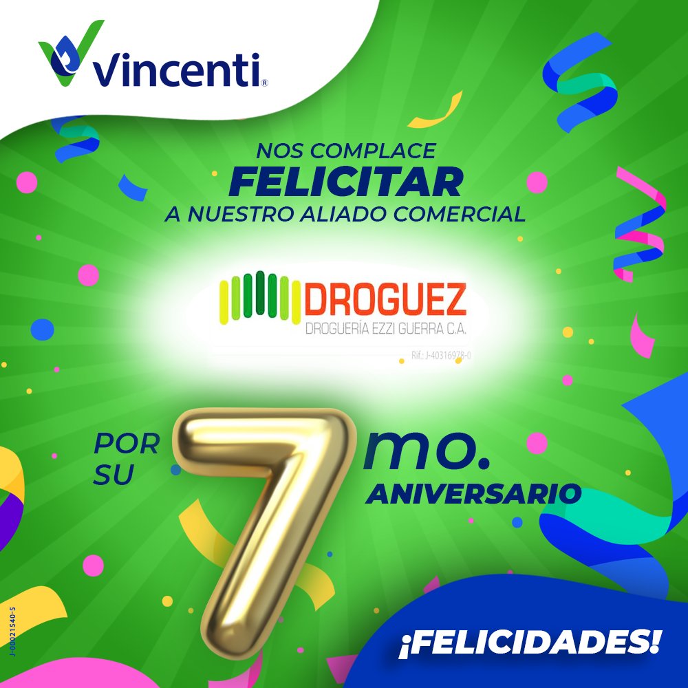 VincentiLab's tweet photo. Hoy queremos felicitar a un gran aliado comercial “Drogueria Ezzi Guerra” @droguezccs, que continúan apostando por un mejor país y este mes celebran su 7mo aniversario.

¡Felicidades! Que sean muchos años más comprometidos con la salud.

#Vincenti #Aniversario #Drogeria https://t.co/XiaywOZ1LQ