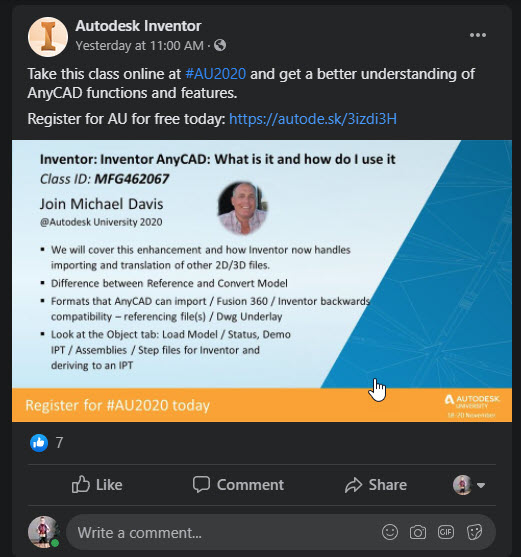 yourcadguru's tweet photo. Awesome seeing my classes are getting promoted for AU2020 on Twitter and Facebook!   Hope you enjoy them!! 

Remember to sign up for AU2020, it's virtual this year but best of all it's FREE!!

https://t.co/Wzj6biLNw1 https://t.co/8fRikWg9lc