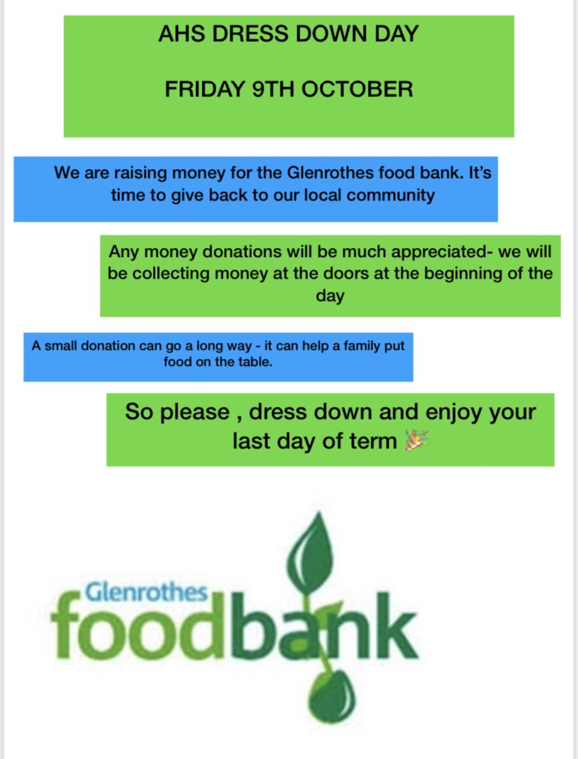AhsCharity's tweet photo. It’s end of term , that means one thing! It’s dress down day...please share some donations so we can donate to our local food bank! 
*please bring your PE kits if they are needed* https://t.co/iDfylhOSxZ