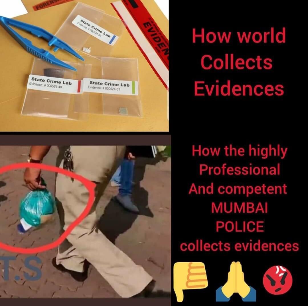 HemaDas85765692's tweet image. See how world collects Evidences &amp;amp; How the highly professional &amp;amp; compentent Meme police collect evidence. Do you think such a thin soft cloth can have such a dark ligature mark on SSR case. 

#ProbeSudhirGupta 
#302ForSSRDishaKillers