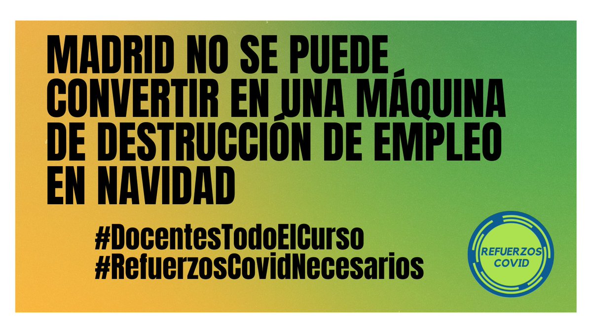 RefuerzosCovid's tweet photo. Dejad de pensar en números, los alumnos y los docentes somos personas. @educacmadrid no se puede convertir en una máquina de destrucción de empleo el 22 de diciembre.
#DocentesTodoElCurso
#RefuerzosCovidNecesarios https://t.co/SXpnRuSj6d