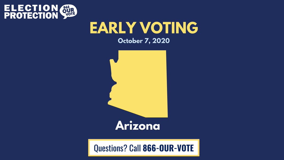 866OURVOTE's tweet image. ARIZONA: Early voting begins today (October 7th-October 30th). Call or text 866-OUR-VOTE (866-687-8683) if you have any questions about casting a ballot in the Grand Canyon state. #AZvotes #OctoberVoter