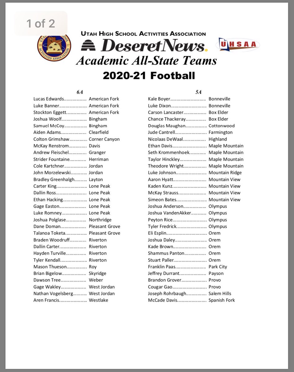 Honored and blessed to receive Academic all state for 2020-2021 football! Hard work in the classroom is a must! <a href="/Olympus_High/">Olympus High School</a> <a href="/utahpreprag/">Utah Prep Rag</a> 
@DNewsRewind <a href="/MooseB90/">Moose Bingham</a> <a href="/DNewsPreps/">James Edward</a> <a href="/desnewssports/">Deseret News Sports</a> <a href="/PrepUtah/">Utah Elite Prep</a> <a href="/sports_audible/">AudibleSports</a> <a href="/kslsports/">KSL Sports</a> 

uhsaa.org/academicallsta…