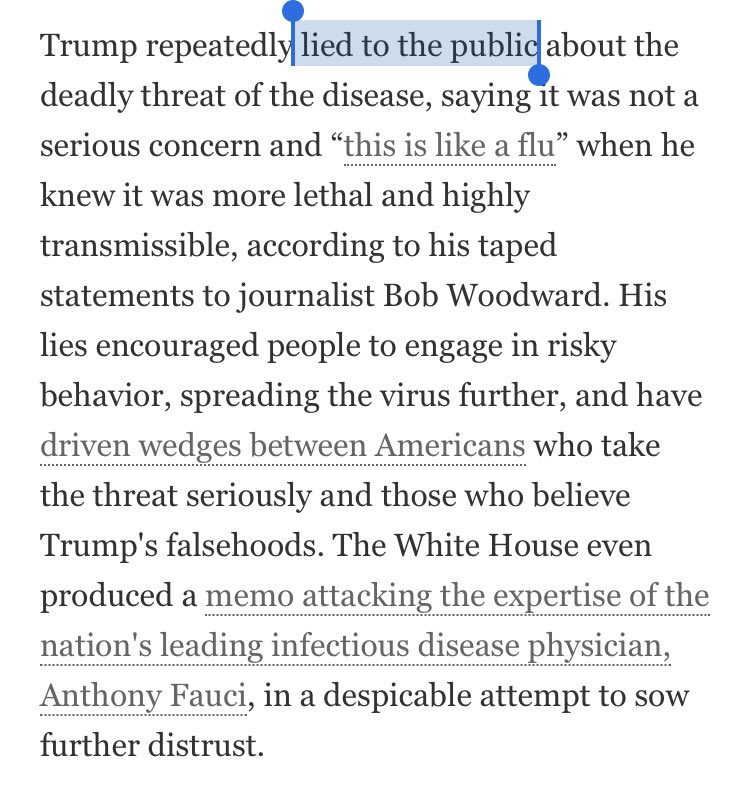Re writing for  @sciam under  @laurahelmuth’s editing: I appreciate that Scientific American made a POTUS endorsement, wasn’t afraid to use the verb “lied” about Trump & acknowledged the inherent politics of producing & reporting on scientific knowledge  https://www.scientificamerican.com/article/scientific-american-endorses-joe-biden1/