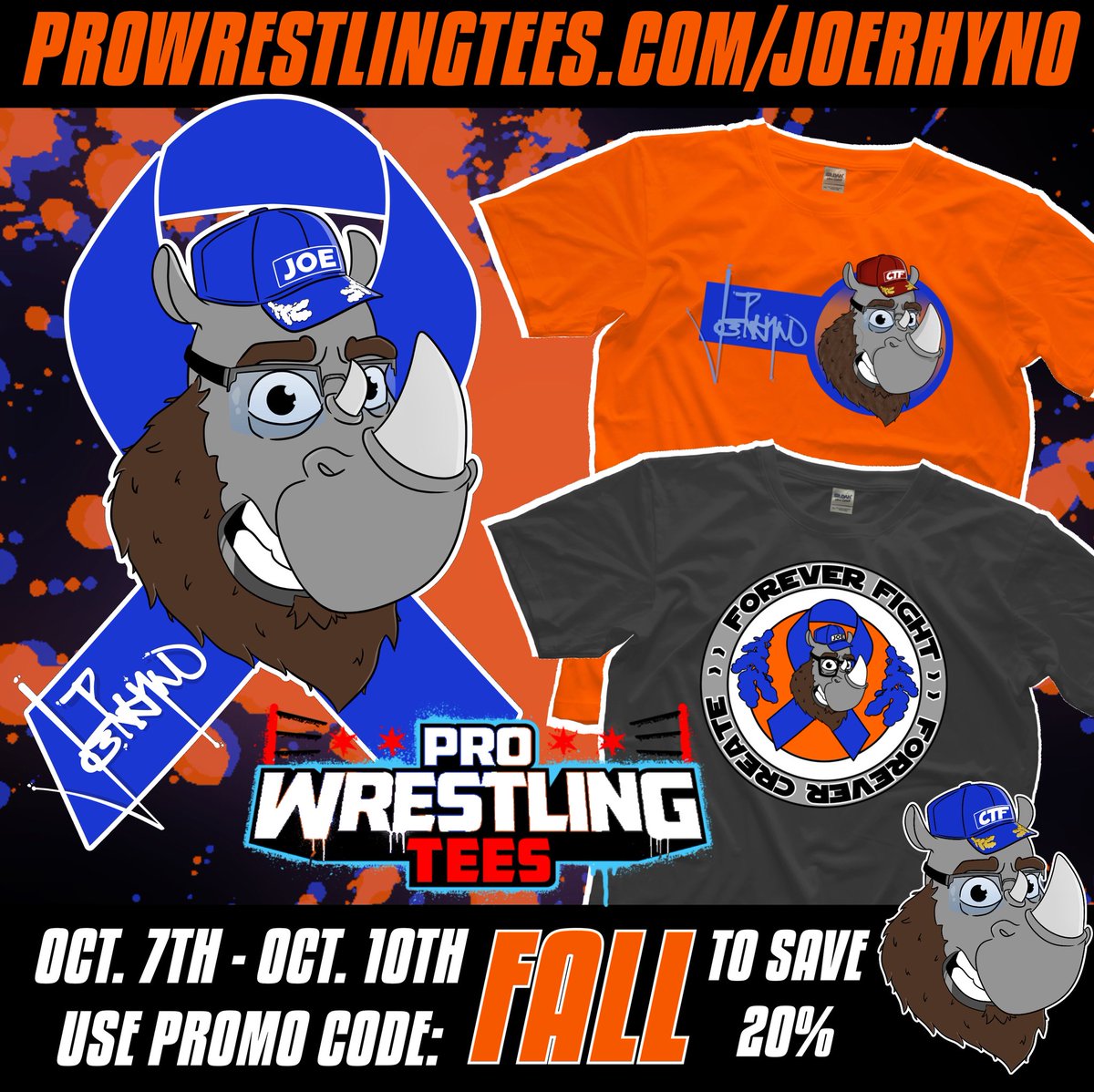 So happy to finally share,  new merch store for shirts is finally up, thank you <a href="/PWTees/">Pro Wrestling Tees</a> <a href="/MajorWFPod/">The Major Wrestling Figure Podcast</a> and @cstmgrphcs for the pic. Get a shirt or two from a fav wrestler/podcast/youtube.. &amp; get a Joerhyno one too, enter code: FALL to save 10%(sale thru 10/10 noon central)
