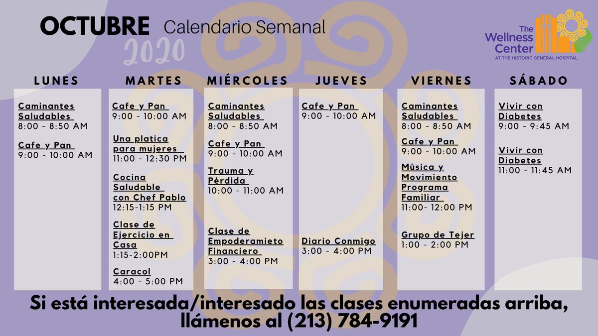 TWellnessCenter's tweet image. Happy Wednesday!🐪 Check out The Wellness Center’s virtual class schedule for October! 🗓 🎃
.
¡Feliz miércoles! 🐪 ¡Consulta el horario de clases virtuales del The Wellness Center para Octubre! 🗓 🎃

#twcla #virtualclasses #freevirtualclasses #clasesvirtuales #clasesgratis