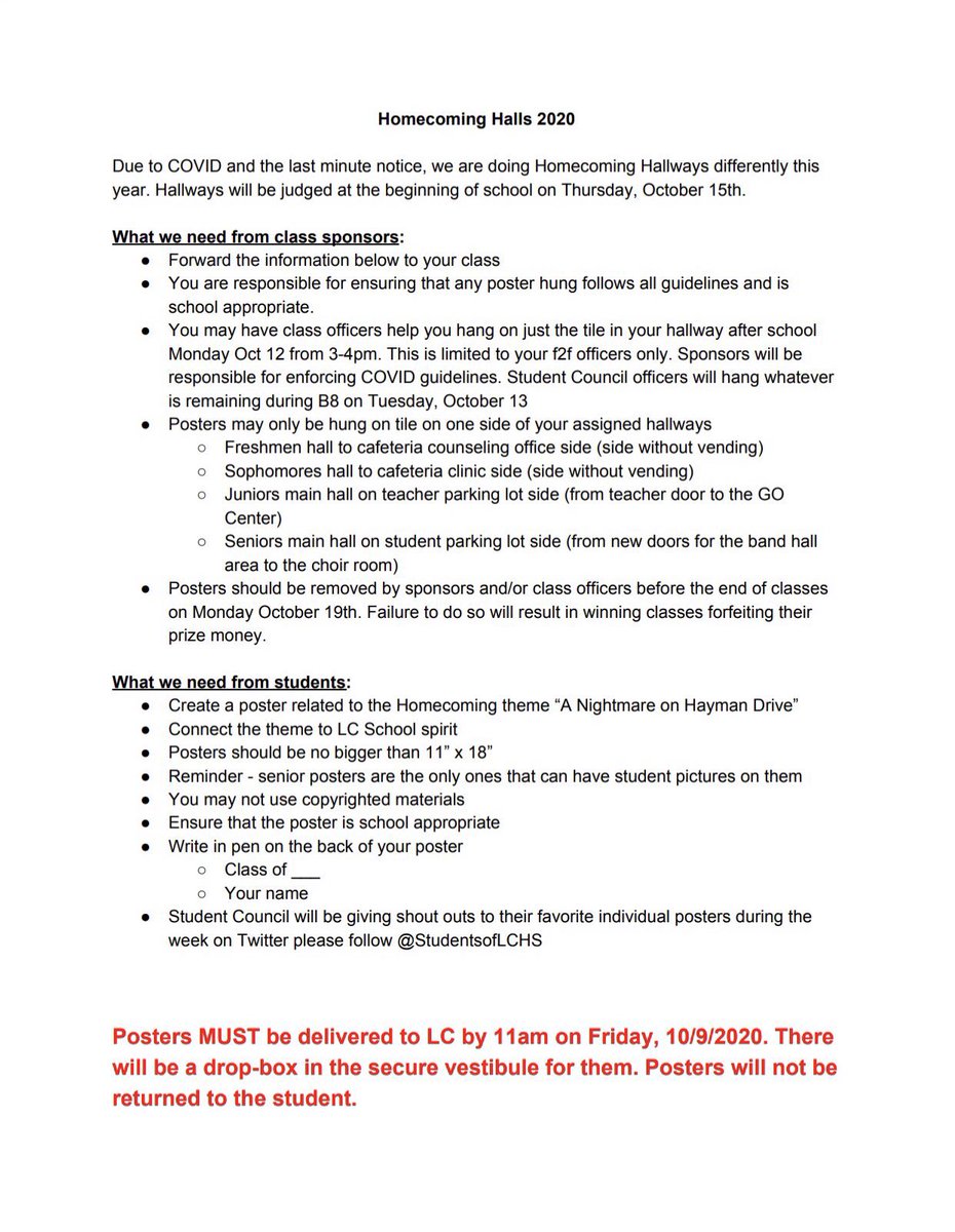 ⭐️Sophomores⭐️Our HOCO Hallway NEEDS YOU! This year is different! Each person is submitting individual posters based on the theme, Nightmare on Hayman Dr while still staying patriotic! Instructions below... #WeareLC