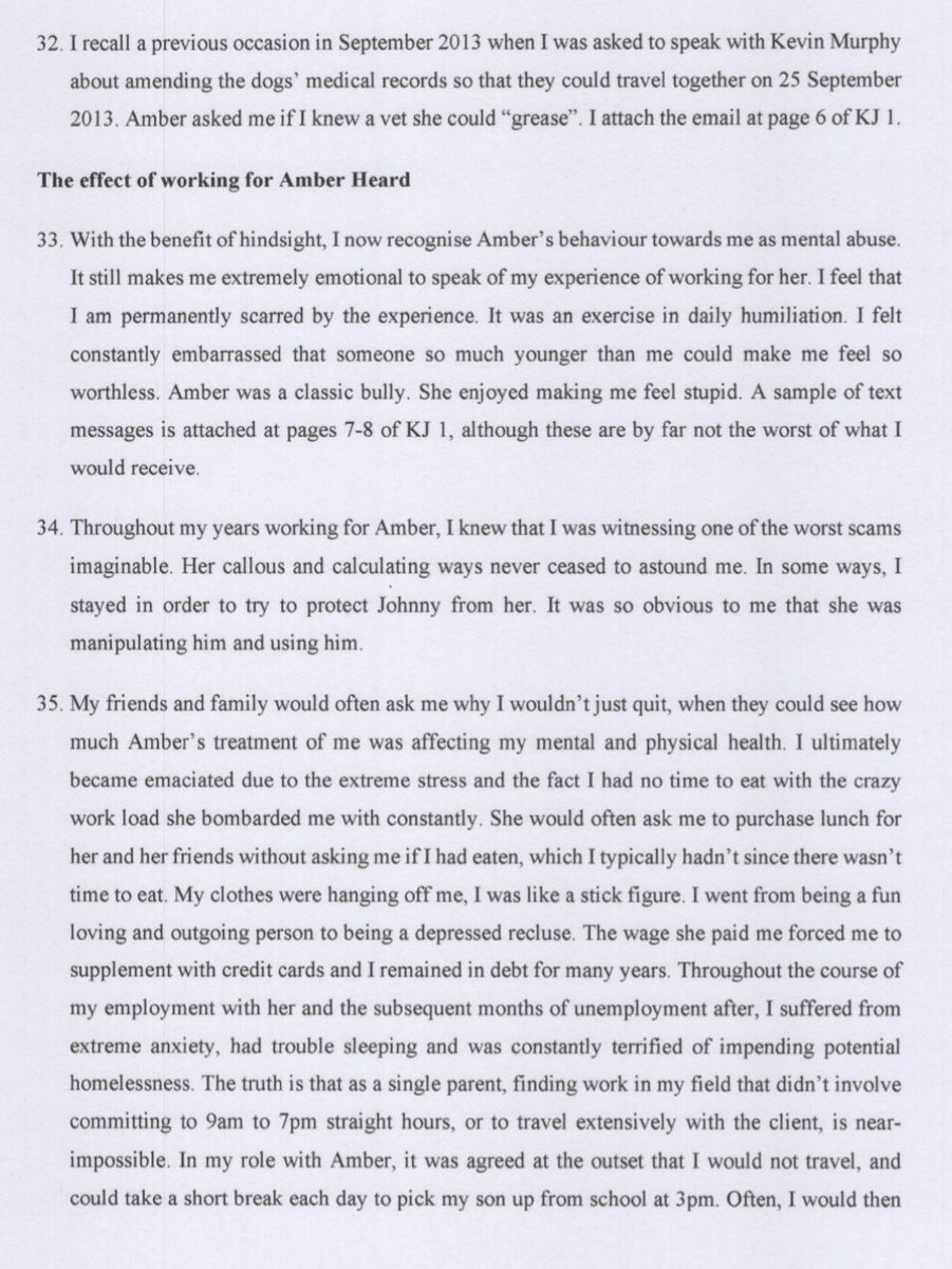 2- Kate James (Amber Heard’s former personal assistance) - Mental & Verbal abuse: A) Here’s kate James declaration where she describes the phycological abuse she suffered at the hands of Amber Heard, and how it was so hard that she is still affected & emotional about it.