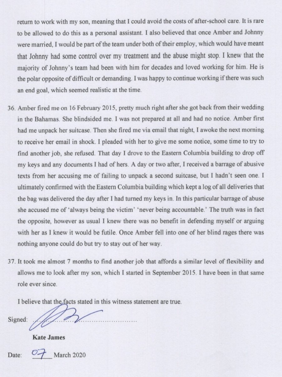 2- Kate James (Amber Heard’s former personal assistance) - Mental & Verbal abuse: A) Here’s kate James declaration where she describes the phycological abuse she suffered at the hands of Amber Heard, and how it was so hard that she is still affected & emotional about it.