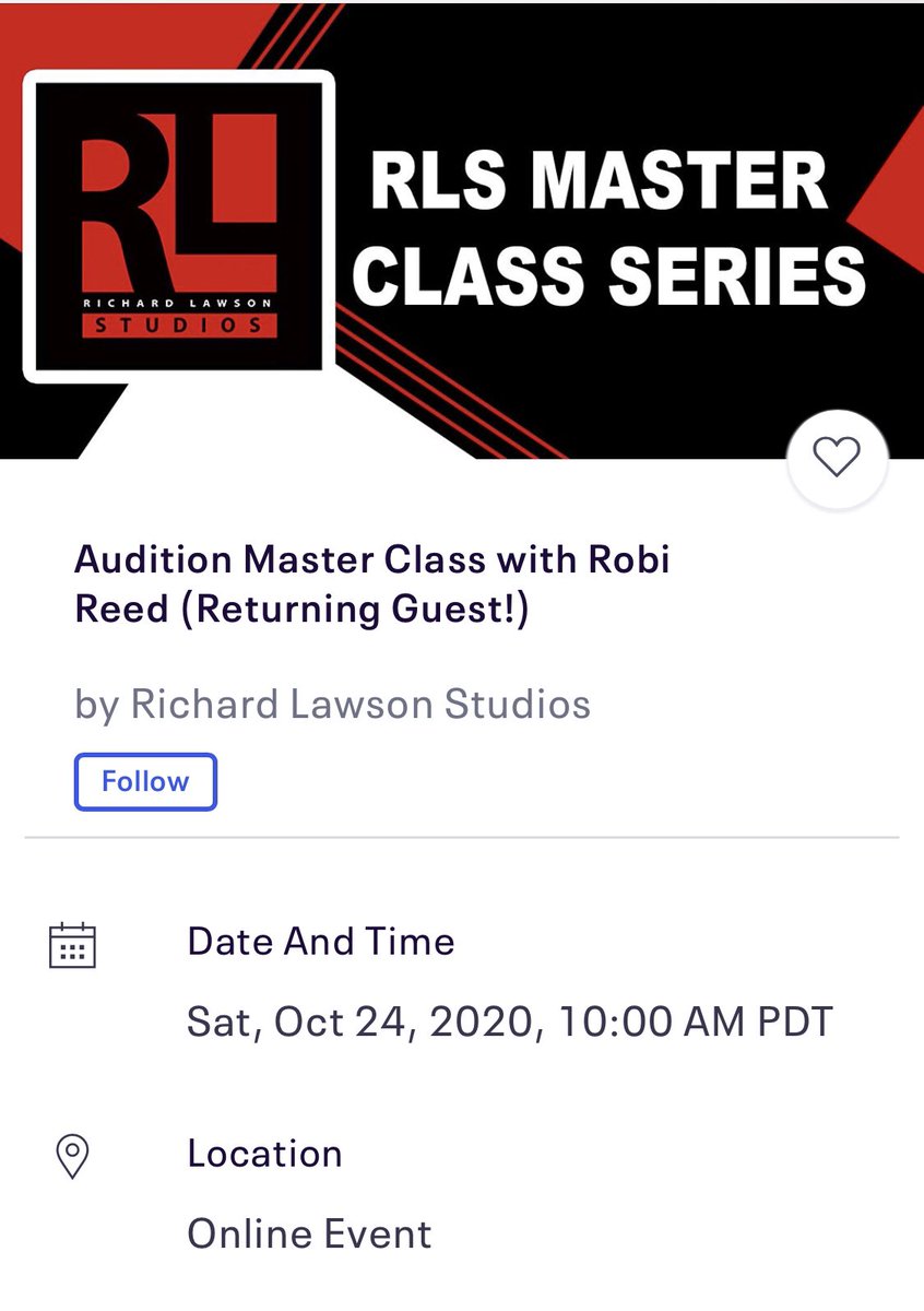 RL_Studios's tweet photo. #SpecialAnnouncement - @iamrobireed is returning to the #RLSMasterClass! Don’t miss your chance to hear from this amazing #CastingDirector and veteran actor and teacher, @MrRichardLawson! #RLS #DreamsDontHaveExpirationDates
.
#actingclasses #actingcoach #actingislife #actinglife https://t.co/dczl4rjsSQ