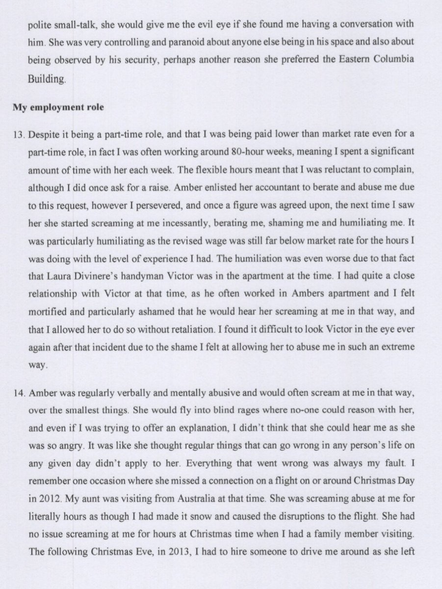 2- Kate James (Amber Heard’s former personal assistance) - Mental & Verbal abuse: A) Here’s kate James declaration where she describes the phycological abuse she suffered at the hands of Amber Heard, and how it was so hard that she is still affected & emotional about it.