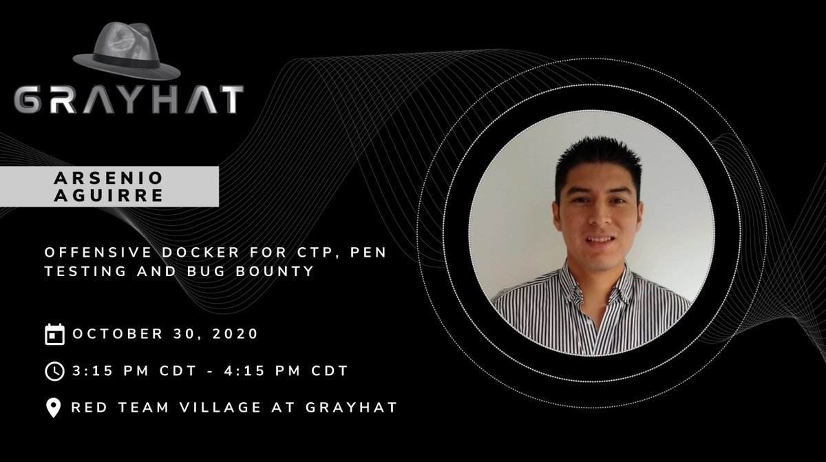 RedTeamVillage (@redteamvillage_) on Twitter photo Offensive Docker for CTP, Pen Testing and Bug Bounty
by <a href="/aaaguirrep/">Arsenio Aguirre</a>
@Grayhat_Con
Red Team Village Schedule: redteamvillage.io/schedule
GrayHat's Website: grayhat.co
#infosec #cybersecurity Offensive Docker for CTP, Pen Testing and Bug Bounty
by <a href="/aaaguirrep/">Arsenio Aguirre</a>
@Grayhat_Con
Red Team Village Schedule: redteamvillage.io/schedule
GrayHat's Website: grayhat.co
#infosec #cybersecurity